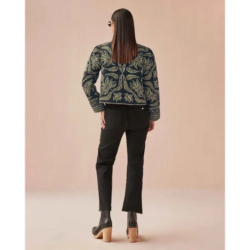 NWT Omika LIghtweight Quilted Finley Floral Jacket Alexia Onyx Black Green Large - Picture 2 of 8